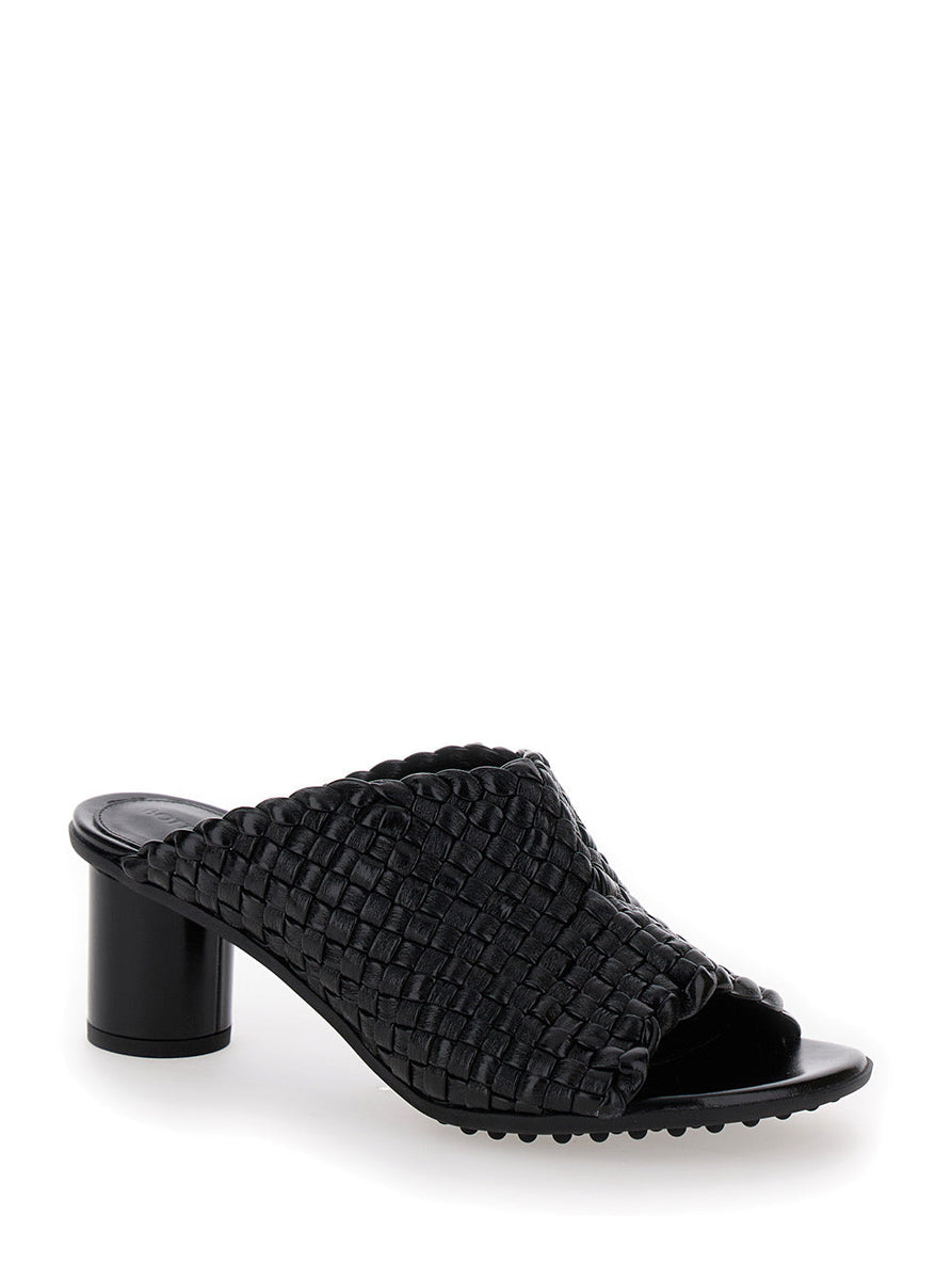 Bottega Veneta Shoes Bottega Veneta Women 'Atomic' Black Mule Sandals With Intrecciato Motif In Leather Woman Comfortable Everyday Designer Shoes