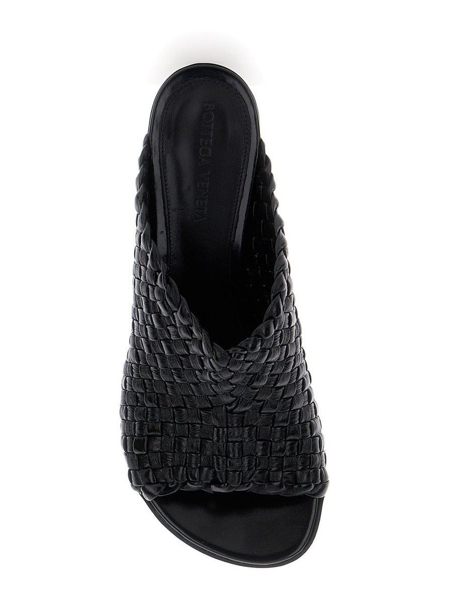 Close-up of Bottega Veneta pumps hardware and fine stitching