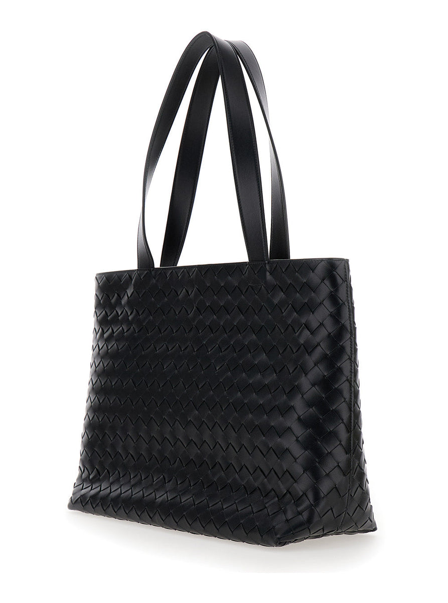 Bottega Veneta Bags? Bottega Veneta Men 'Small Intrecciato' Black Tote Bag With Zip Closure In Leather Man Luxury Designer Leather Handbag