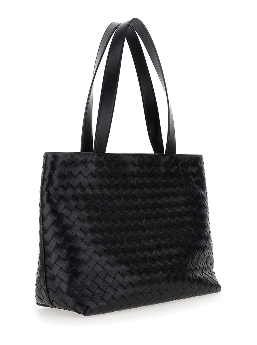 Bottega Veneta Bags? Bottega Veneta Men 'Small Intrecciato' Black Tote Bag With Zip Closure In Leather Man Luxury Designer Leather Handbag