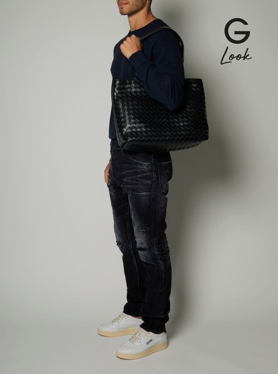 Bottega Veneta Bags? Bottega Veneta Men 'Small Intrecciato' Black Tote Bag With Zip Closure In Leather Man Luxury Designer Leather Handbag
