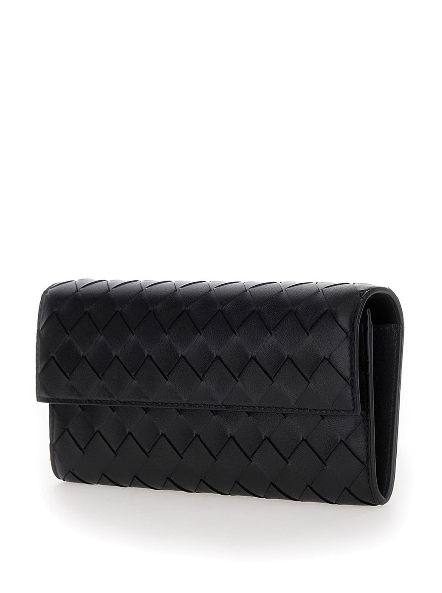 Bottega Veneta Wallets? Bottega Veneta Women Black Chain Wallet With Intreccio Motif In Leather Woman Elegant Everyday Leather Wallet