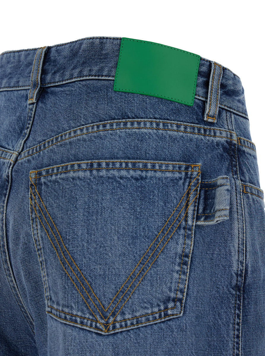 Bottega Veneta Jeans? Bottega Veneta Women Blue Palazzo Pants With Logo Patch In Denim Woman Classic Everyday Designer Jeans