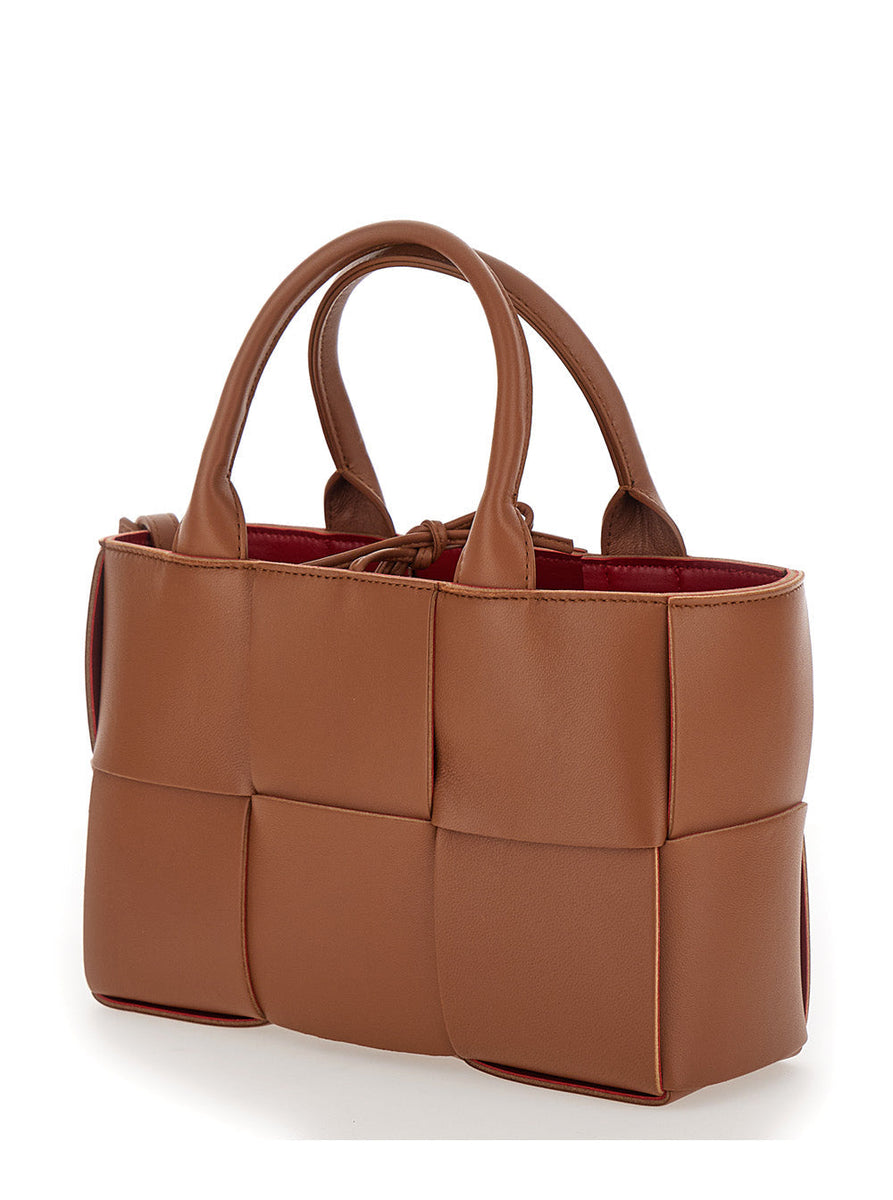 Bottega Veneta Bags? Bottega Veneta Women 'Arco Tote Mini' Brown Handbag With Intreccio Motif In Leather Woman Luxury Designer Leather Handbag