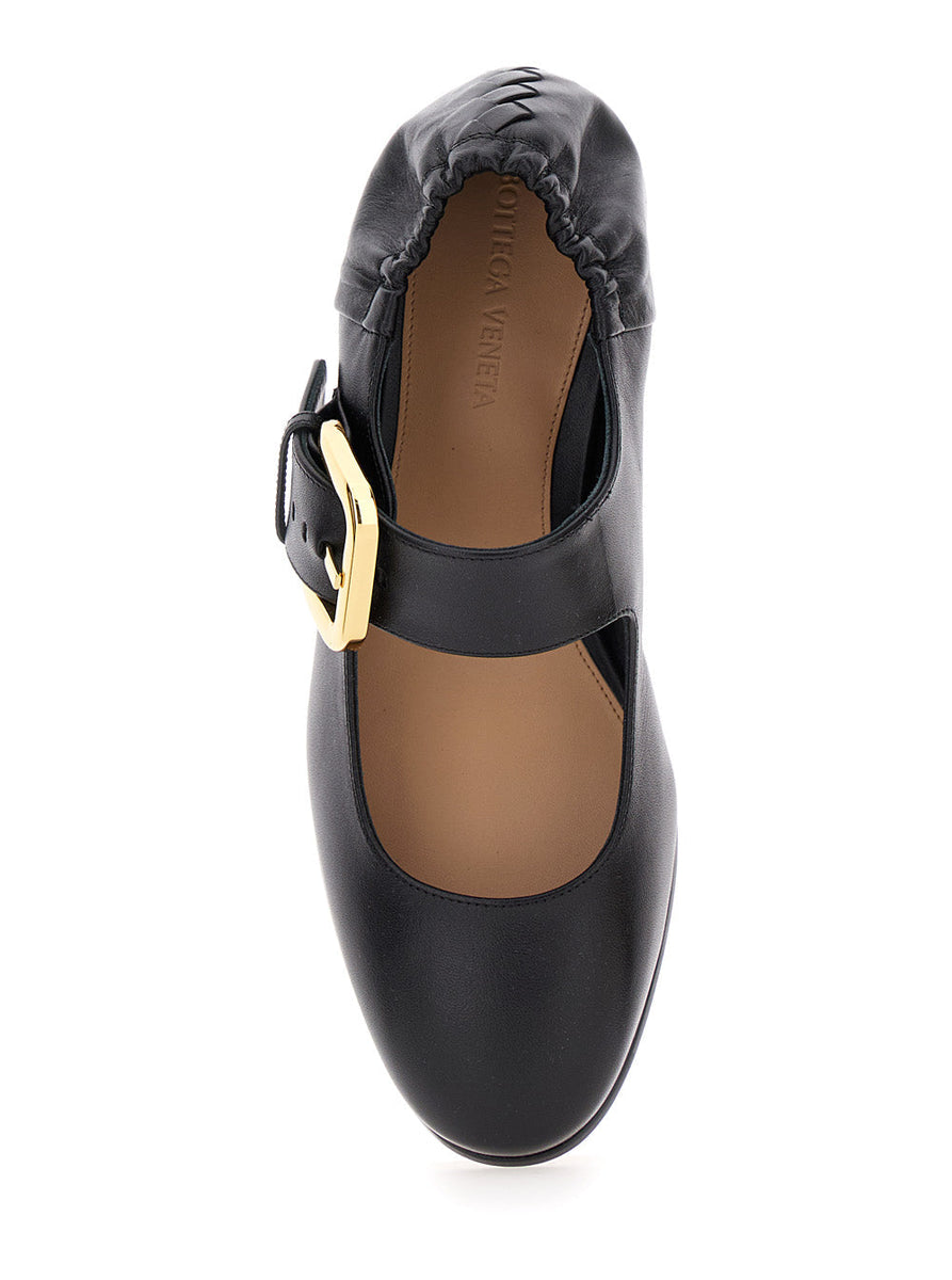 Close-up of Bottega Veneta flats hardware and fine stitching