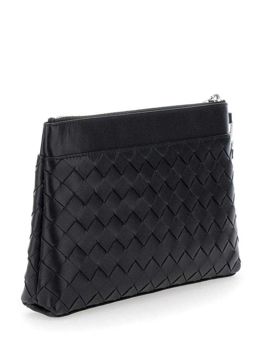 Bottega Veneta Bags? Bottega Veneta Men 'Prism' Black Clutch With Intrecciato Motif In Leather Man Elegant Everyday Designer Handbag