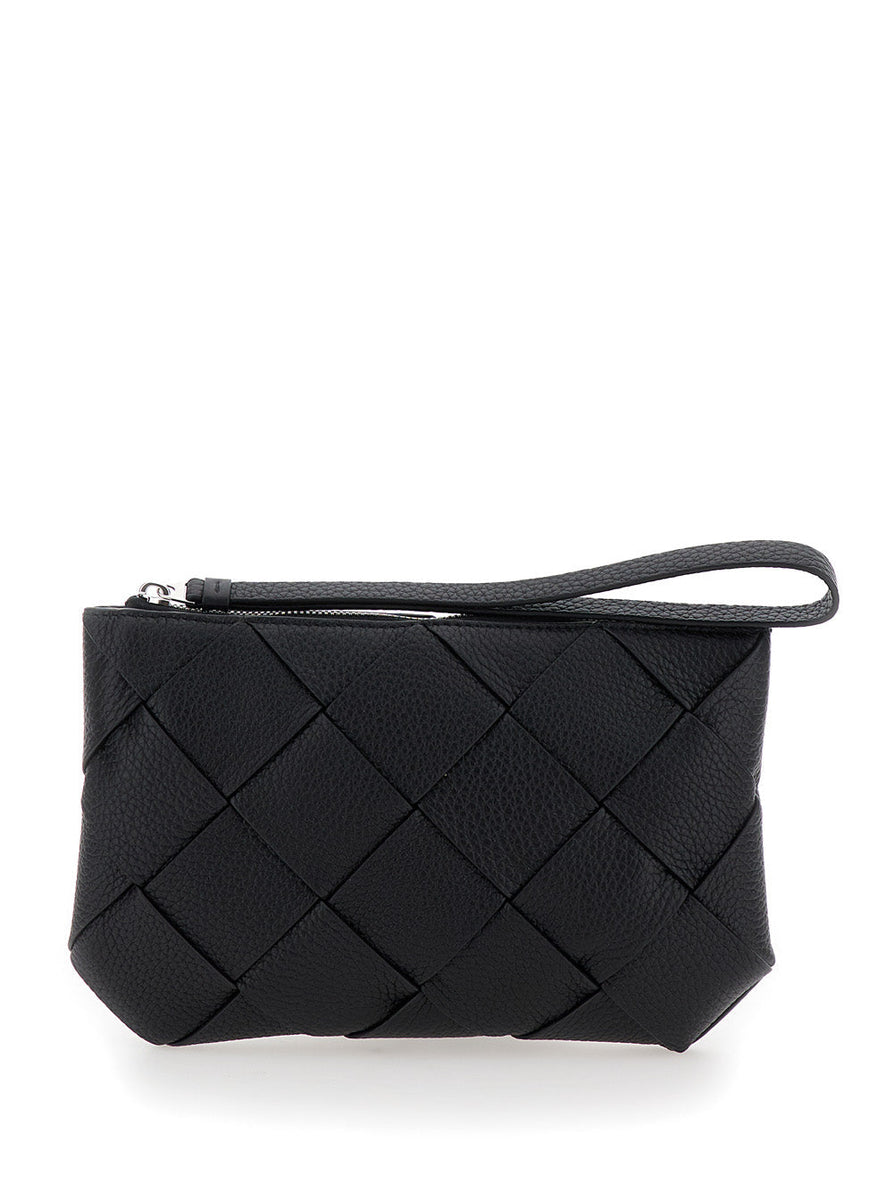 Bottega Veneta Bags? Bottega Veneta Men Black Medium Clutch With Intreccio Motif In Grained Leather Man Premium Designer Shoulder Bag