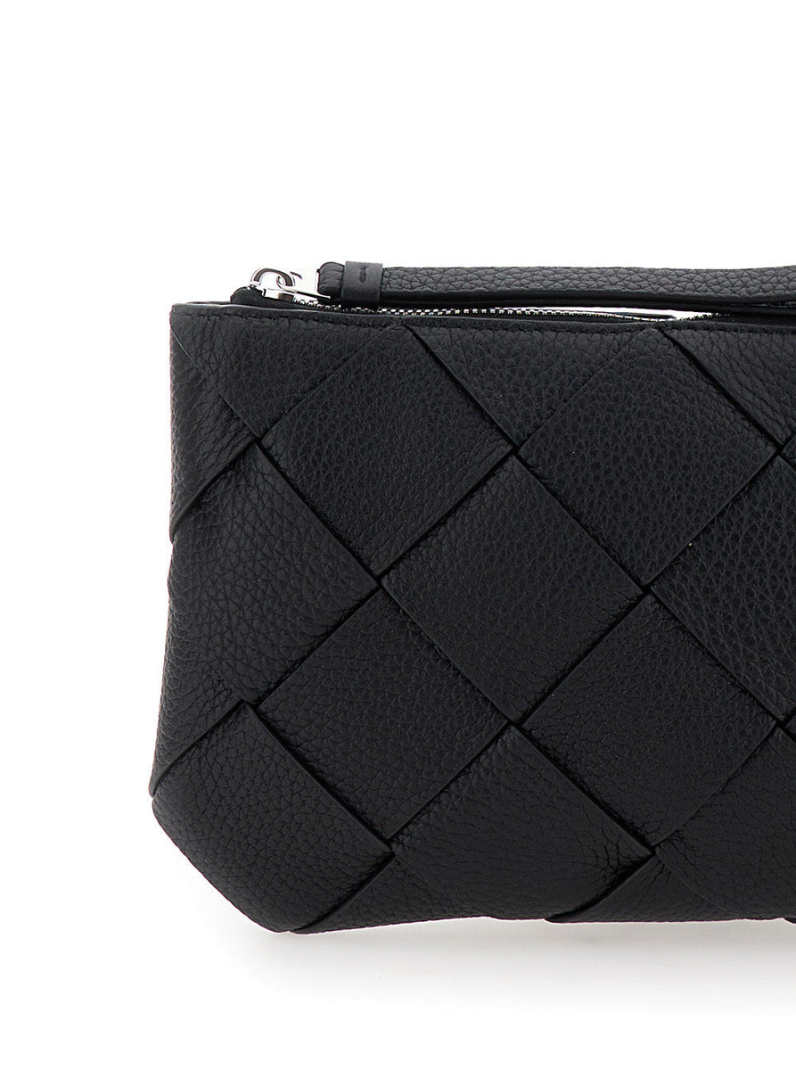 Bottega Veneta Bags? Bottega Veneta Men Black Medium Clutch With Intreccio Motif In Grained Leather Man Premium Designer Shoulder Bag
