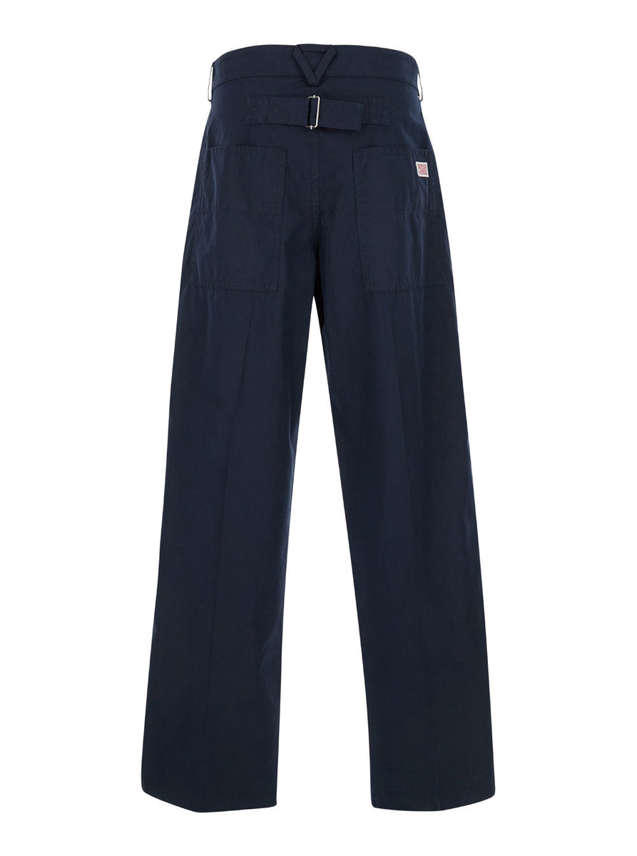 Bottega Veneta Pants? Bottega Veneta Men Blue Straight Leg Pants With Logo Patch In Cotton Man Tailored Everyday Designer Pants