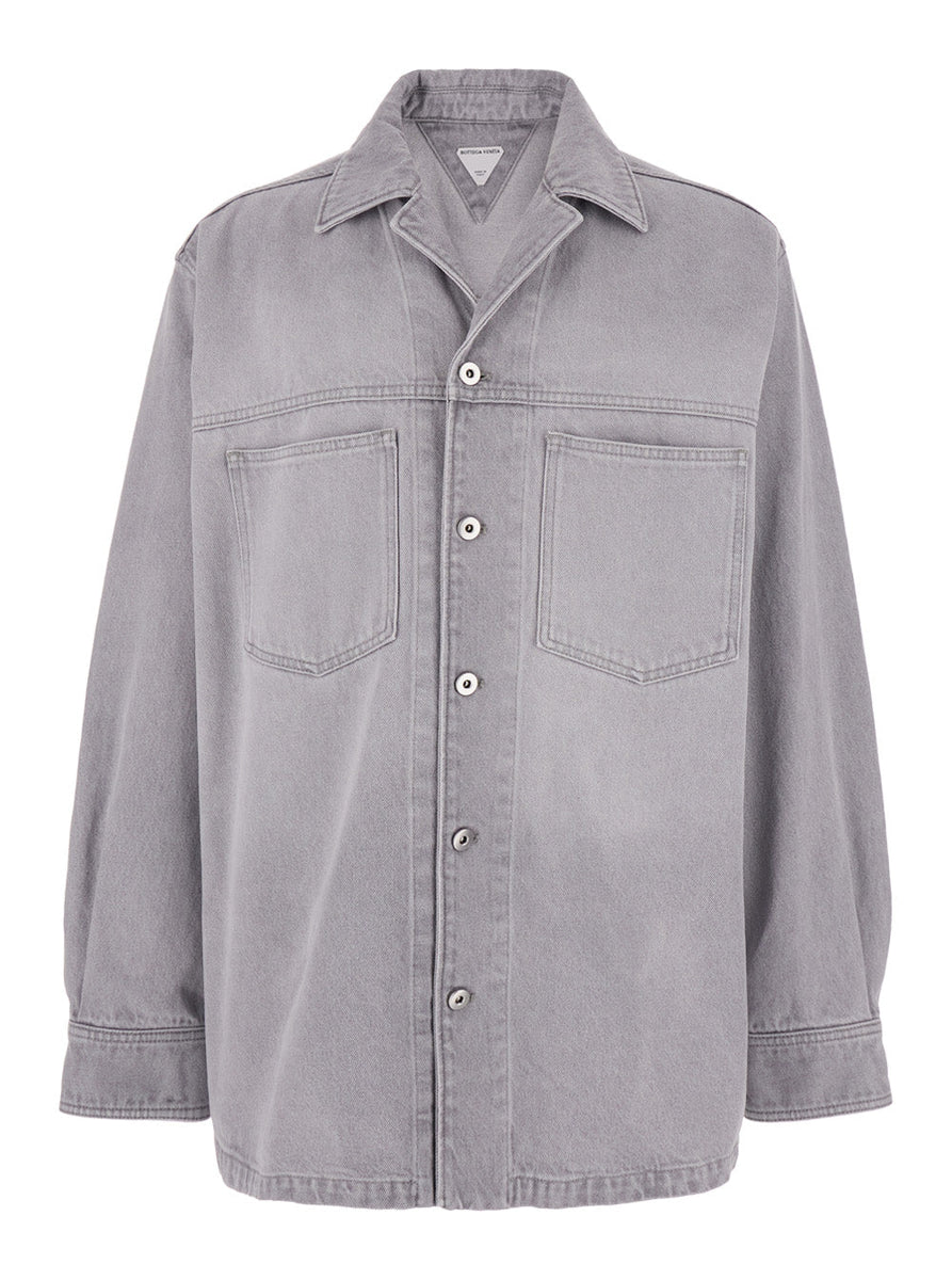 Bottega Veneta Tops? Bottega Veneta Men Grey Shirt With Patch Pockets On The Chest In Denim Man Elegant Everyday Designer Top