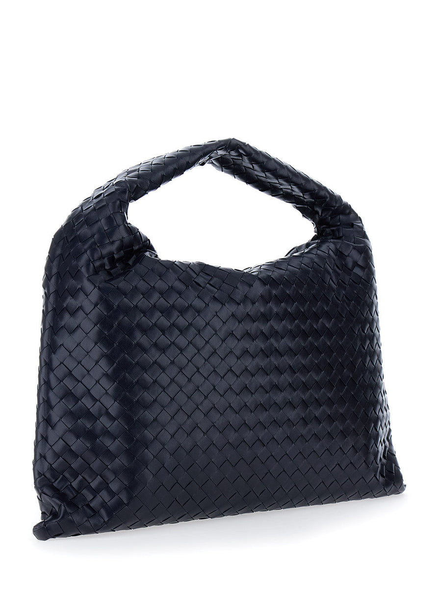 Bottega Veneta Bags? Bottega Veneta Women 'Hop Large' Blue Shoulder Bag With Intreccio Motif In Leather Woman Elegant Everyday Designer Handbag