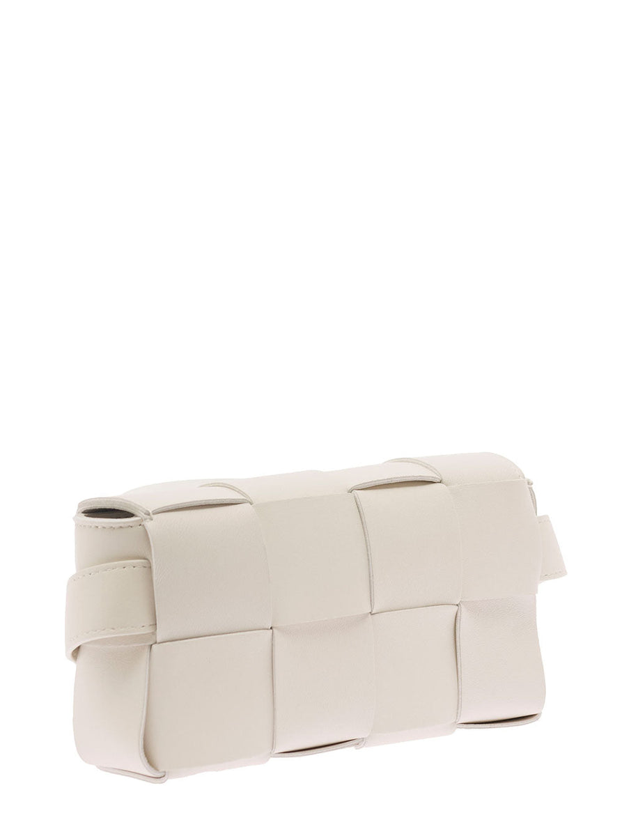 Bottega Veneta Bags? Bottega Veneta Women 'Casettte' Mini White Belt Bag With Intreccio Motif In Smooth Leather Woman Premium Designer Shoulder Bag