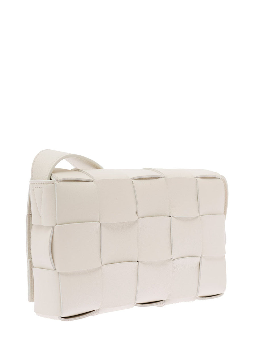 Bottega Veneta Bags? Bottega Veneta Women 'Small Cassette' White Crossbody Bag In Intreccio Nappa Leather Woman Bottega Veneta Luxury Designer Leather Handbag
