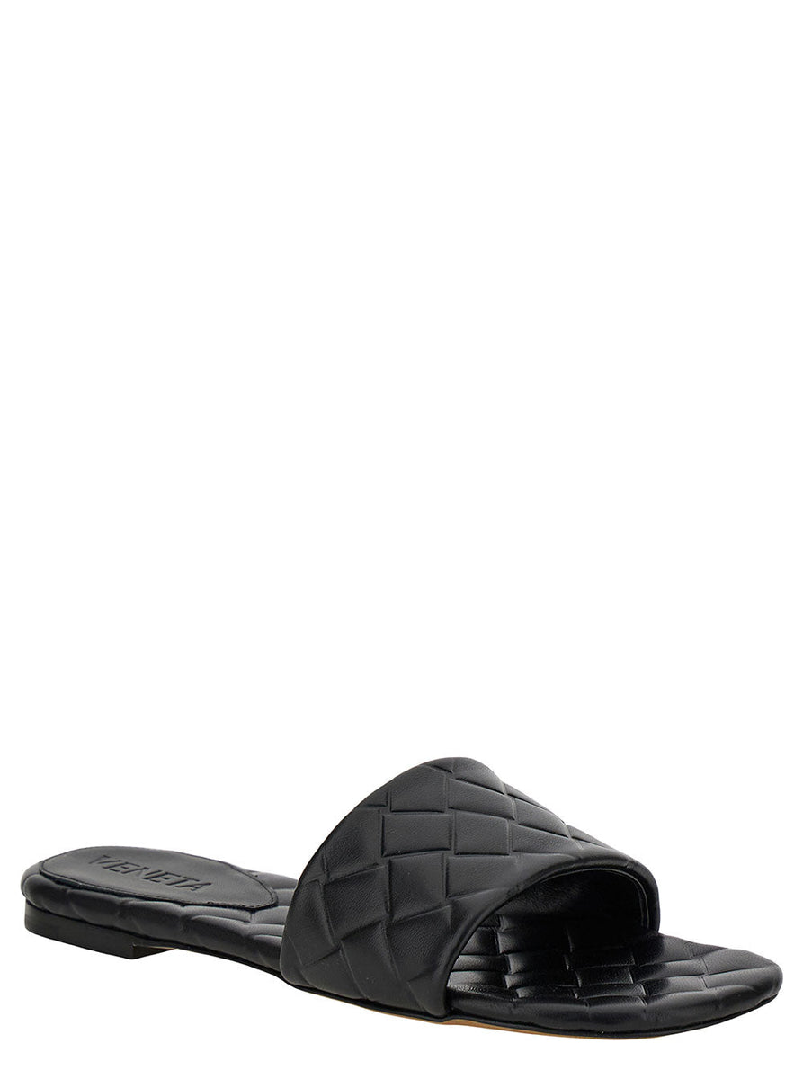 Bottega Veneta Shoes Bottega Veneta Women 'Slide Amy' Black Sandals With Intreccio Motif In Leather Woman Luxury Lifestyle Designer Footwear