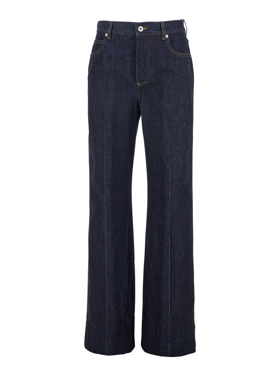 Bottega Veneta Jeans? Bottega Veneta Women 'Indigo' Blue Palazzo Jeans With Logo Patch On The Back In Cotton Woman Classic Everyday Designer Jeans