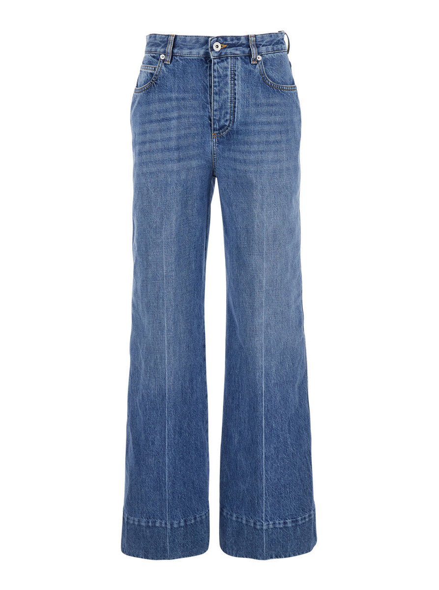 Bottega Veneta Jeans? Bottega Veneta Women 'Vintage Indigo' Blue Jeans With Turn-Up Hem In Cotton Blend Woman Classic Everyday Designer Jeans