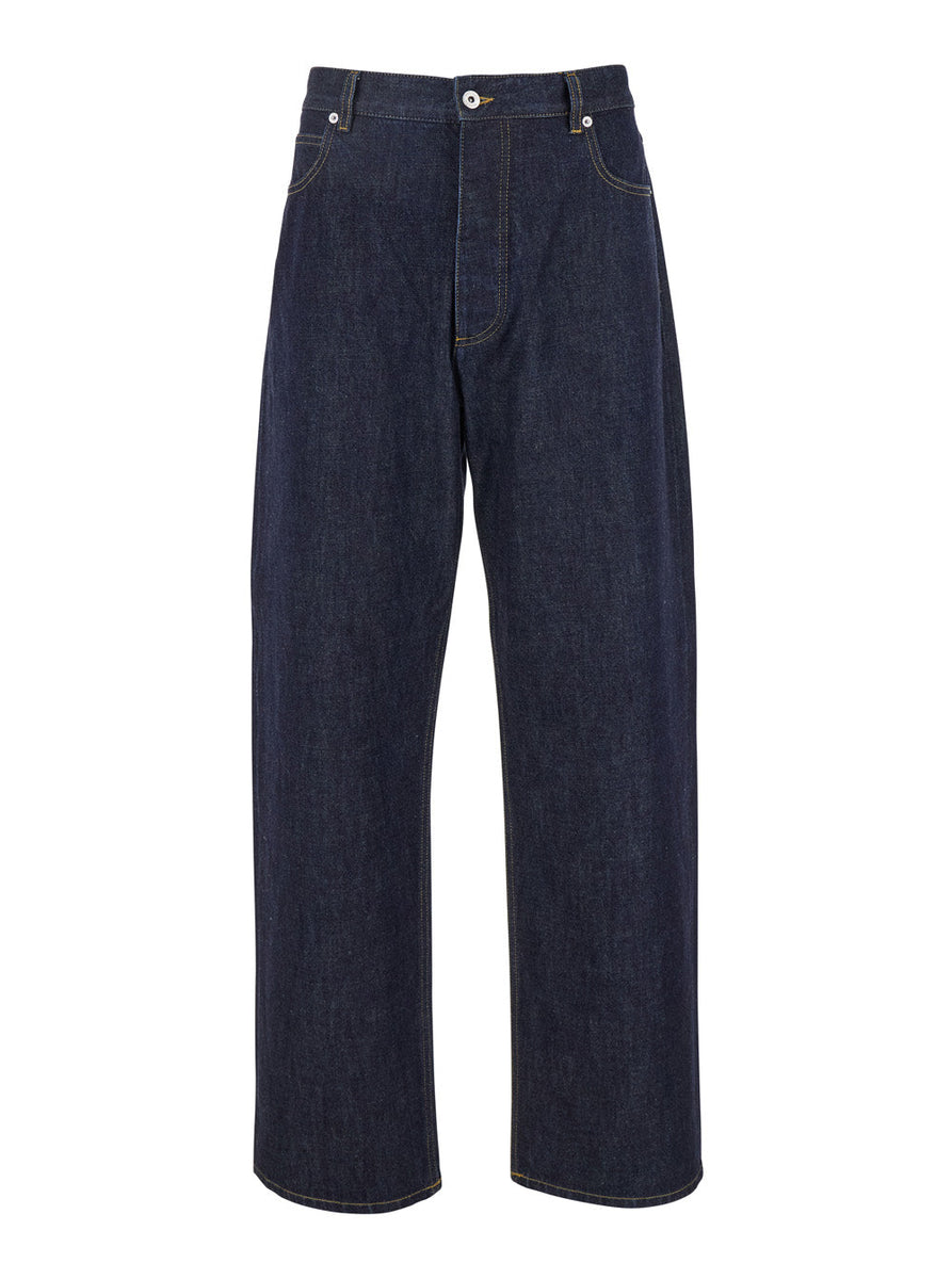 Bottega Veneta Jeans? Bottega Veneta Men Dark Blue Five-Pocket Jeans With Intrecciato Motif On Back In Denim Man Premium Designer Denim Jeans