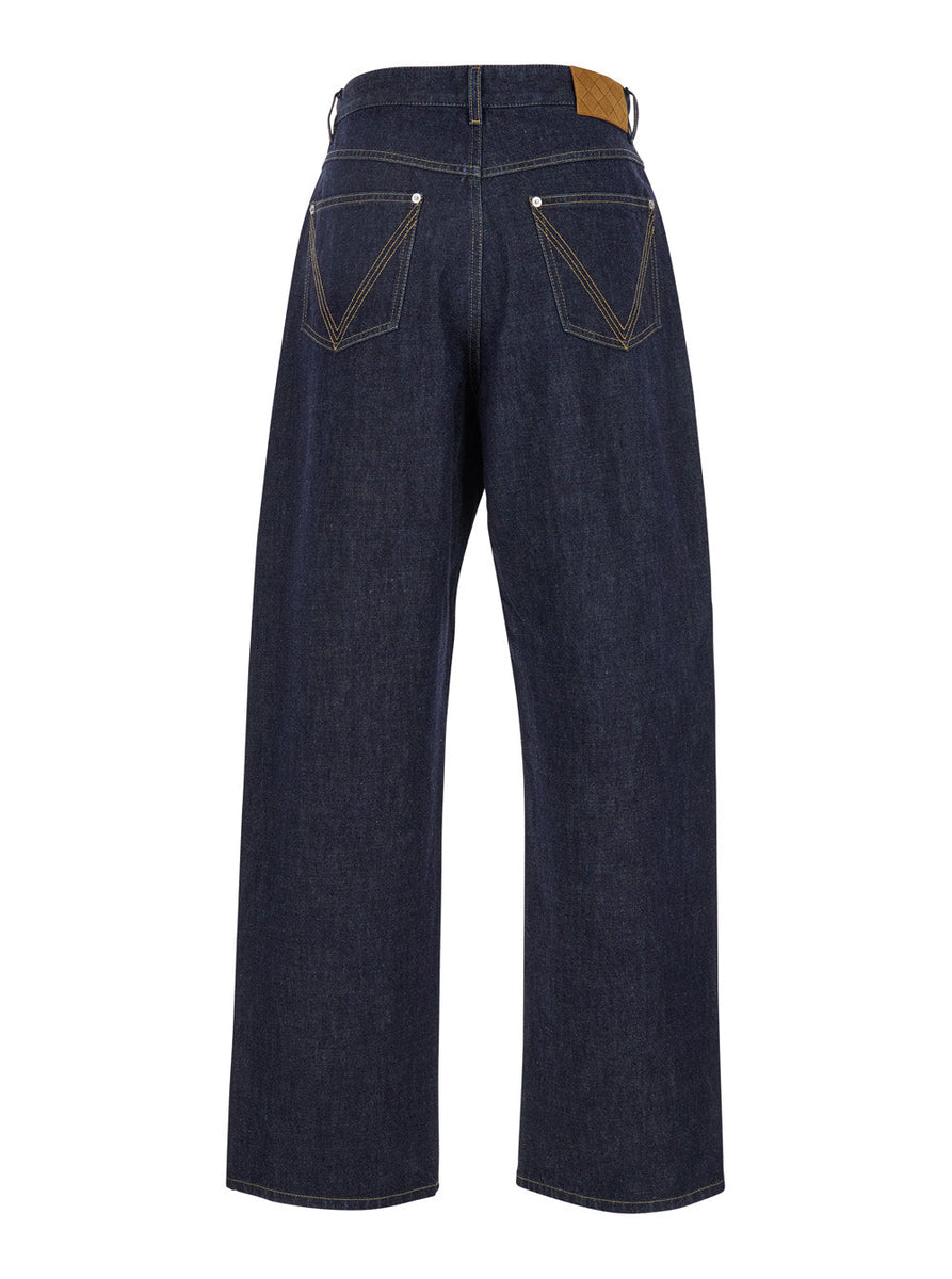 Bottega Veneta Jeans? Bottega Veneta Men Dark Blue Five-Pocket Jeans With Intrecciato Motif On Back In Denim Man Premium Designer Denim Jeans