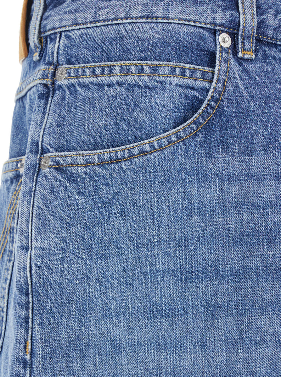 Bottega Veneta Jeans? Bottega Veneta Men Blue Five Pocket Jeans With Back Logo Patch In Denim Man Classic Everyday Designer Jeans