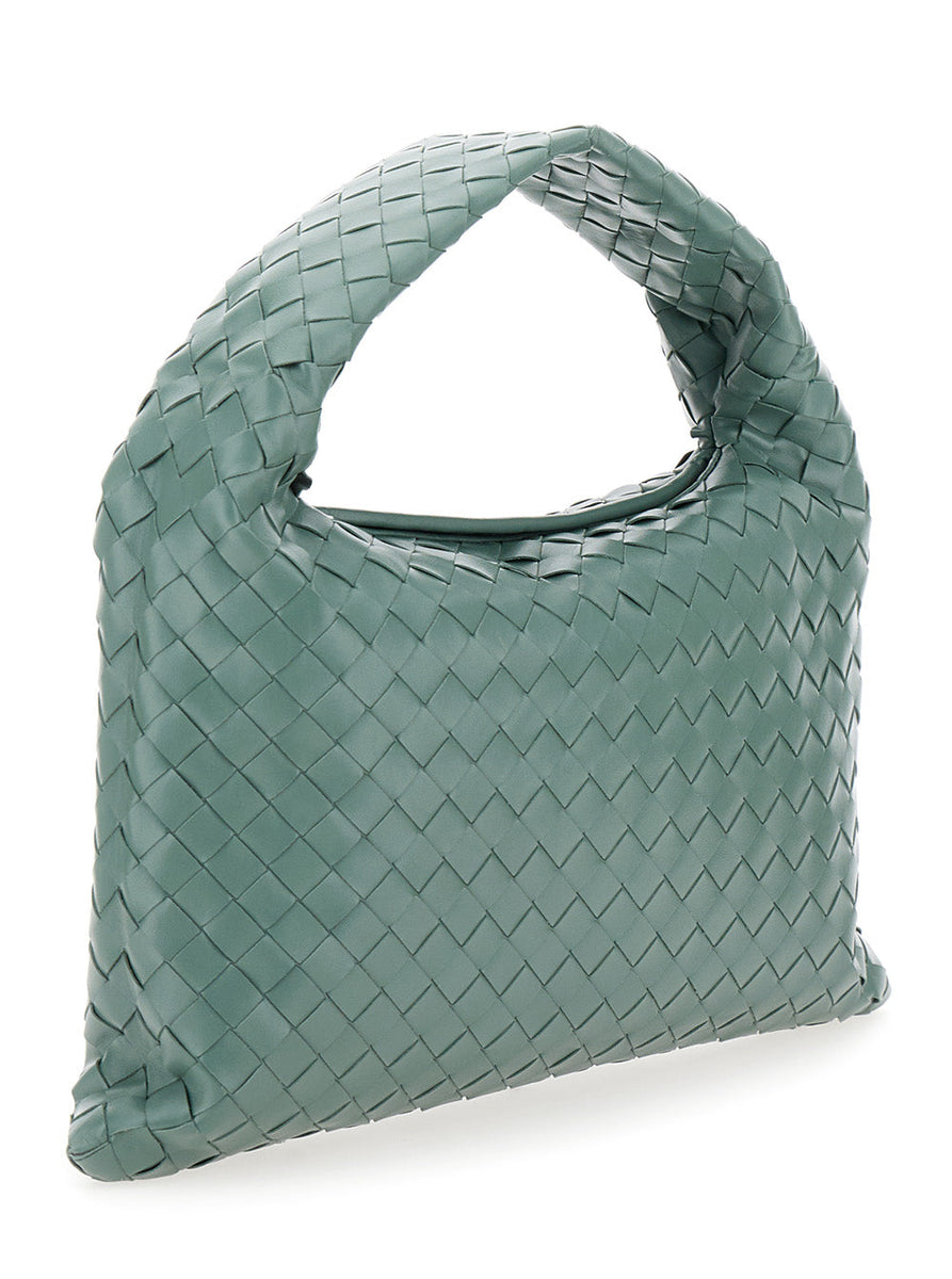 Bottega Veneta Bags? Bottega Veneta Women 'Hop Small' Light Green Shoulder Bag With Intreccio Motif In Leather Woman Elegant Everyday Designer Handbag