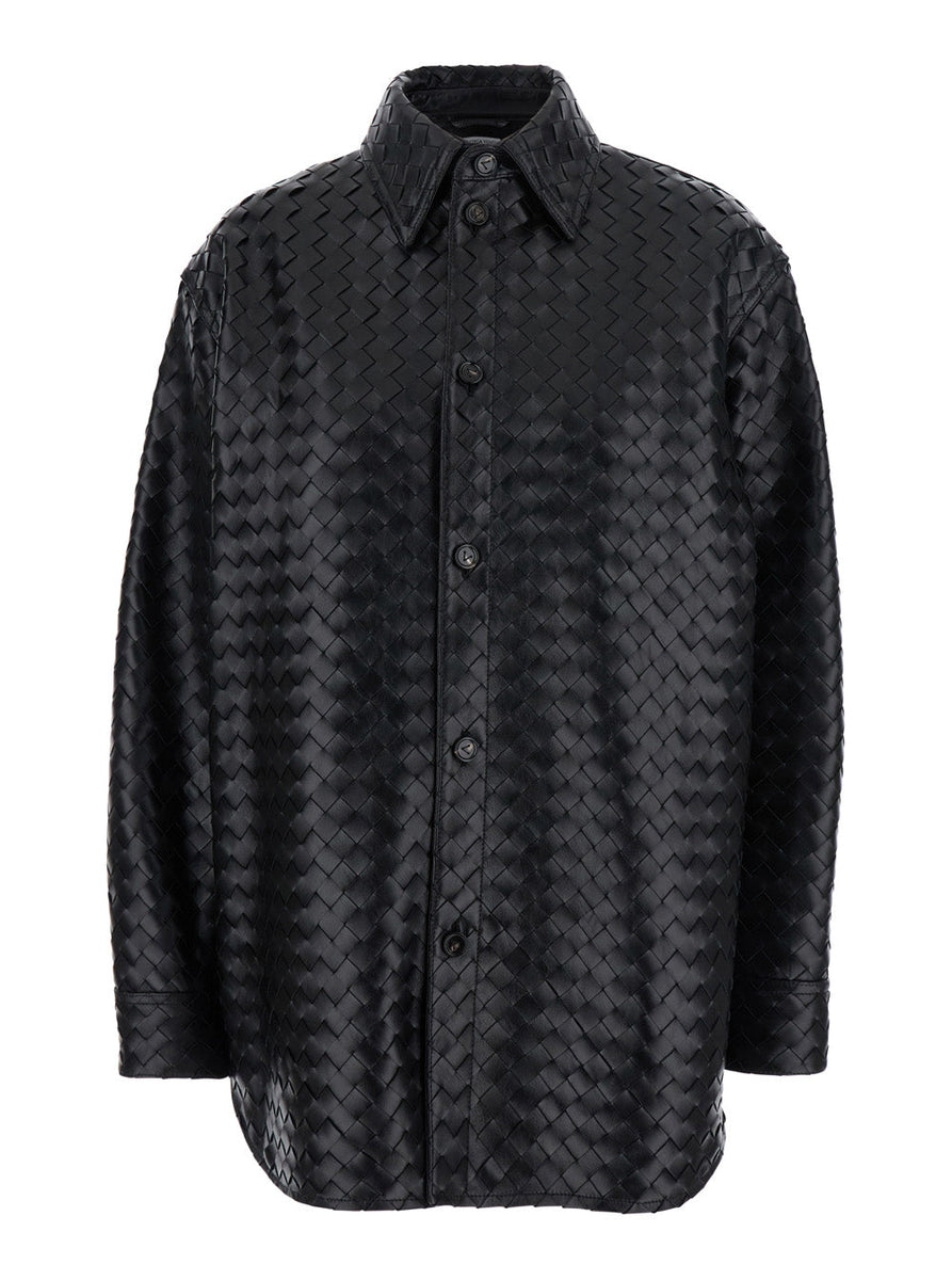 Bottega Veneta Tops? Bottega Veneta Women Black Shirt With All-Over Woven Pattern In Leather Woman Elegant Everyday Designer Top