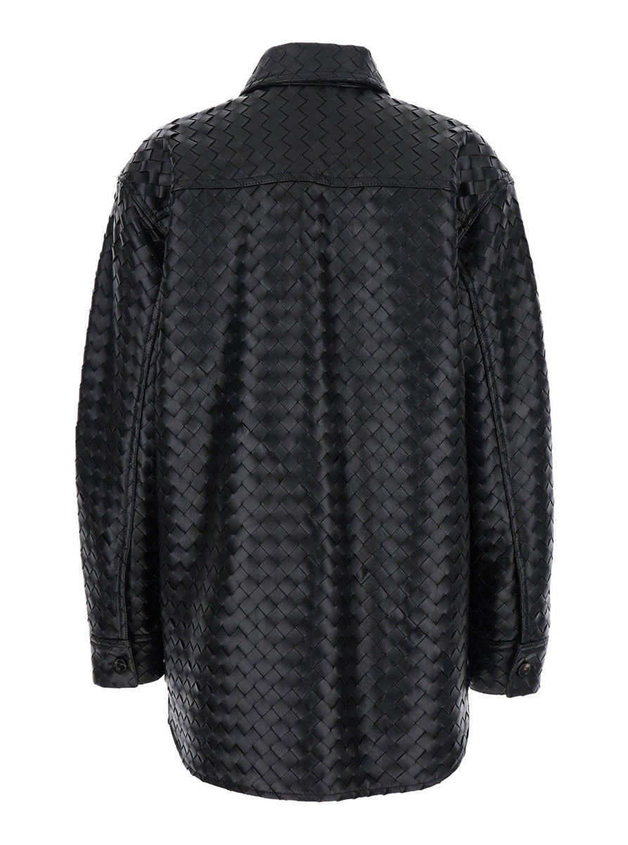 Bottega Veneta Tops? Bottega Veneta Women Black Shirt With All-Over Woven Pattern In Leather Woman Elegant Everyday Designer Top
