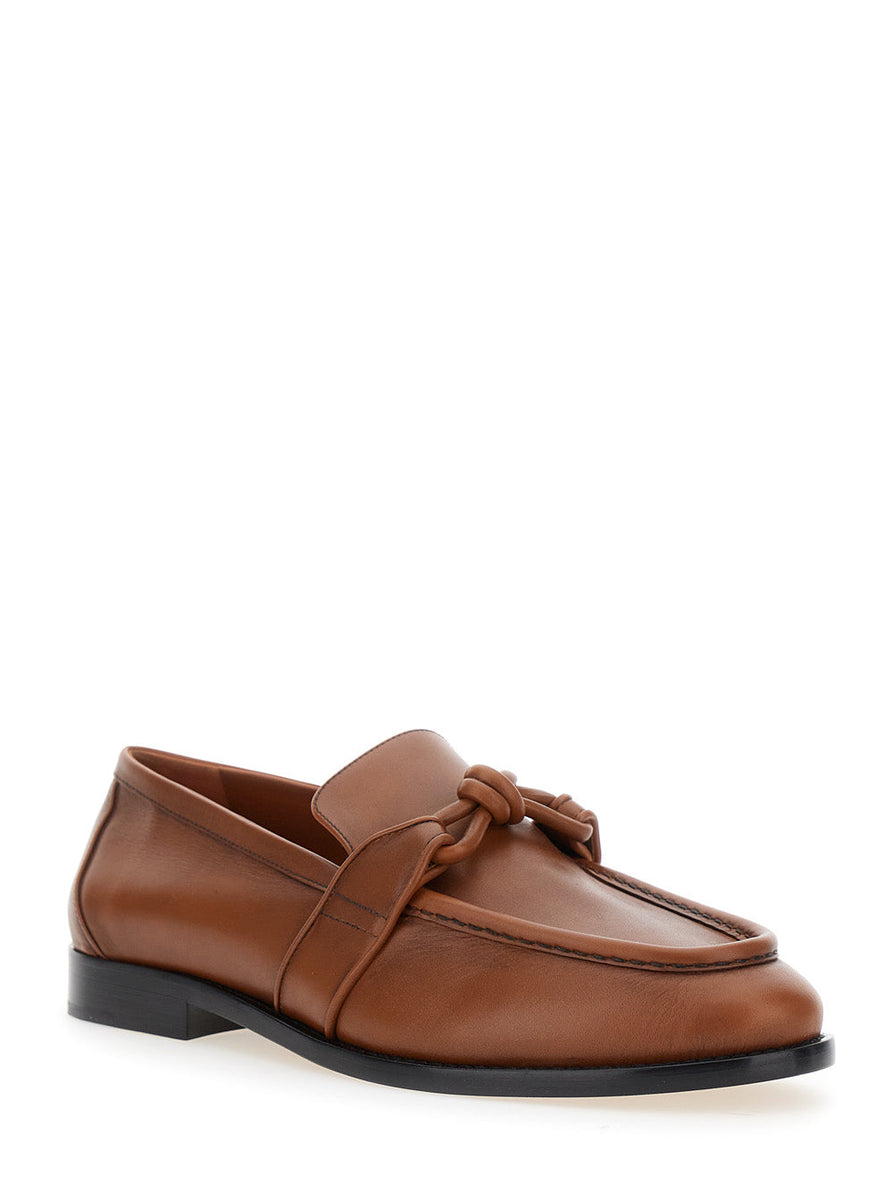 Bottega Veneta Shoes Bottega Veneta Men Brown Loafers With Knot Detail On The Front In Leather Man Premium Designer Casual Shoes