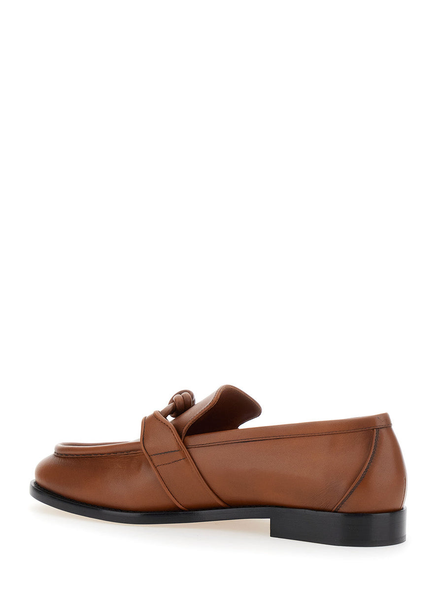 Bottega Veneta Shoes Bottega Veneta Men Brown Loafers With Knot Detail On The Front In Leather Man Premium Designer Casual Shoes