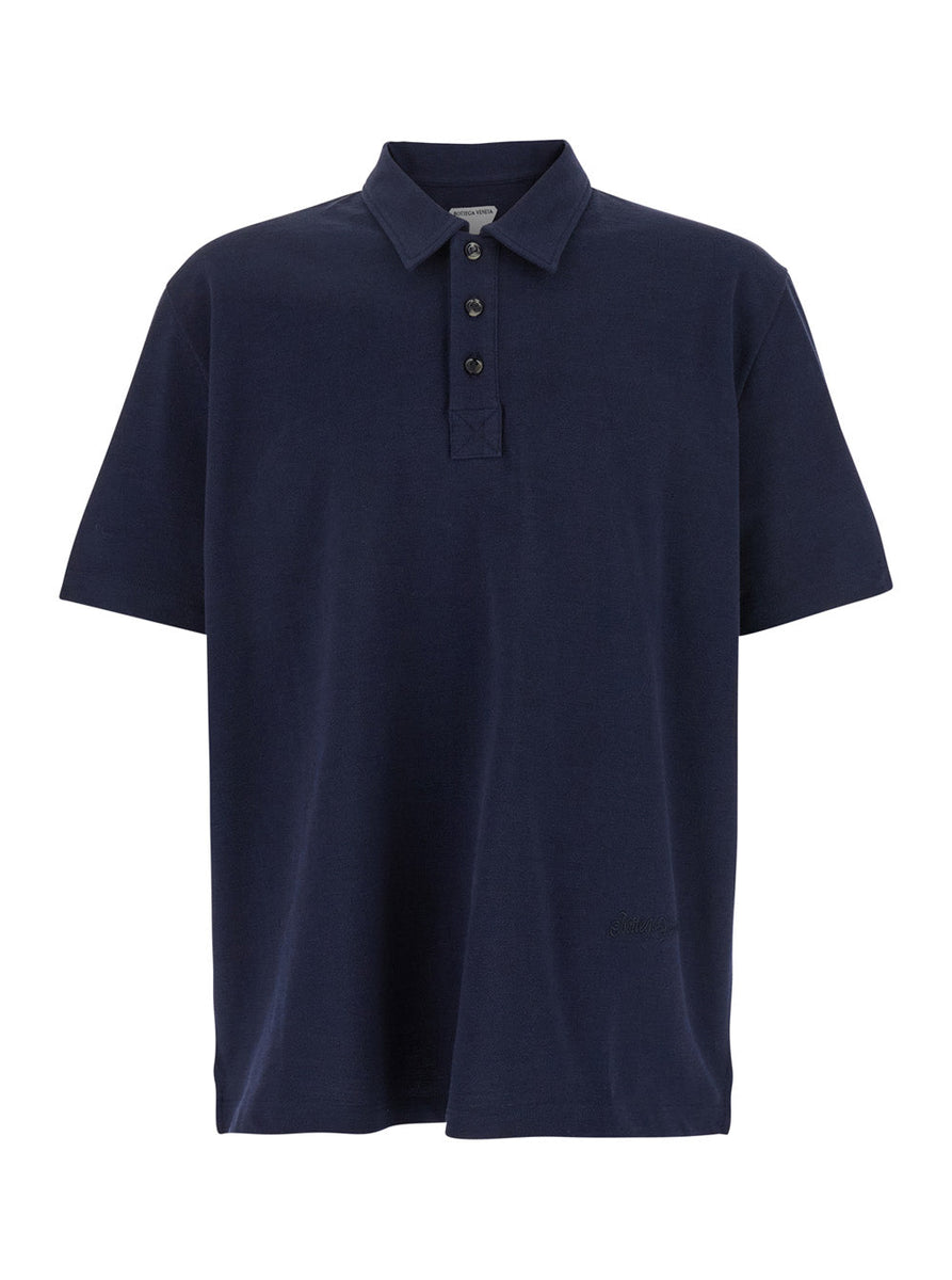 Bottega Veneta Polo Shirts? Bottega Veneta Men Blue Polo With Classic Collar And Embroidered Logo On The Front In Tone On Tone Cotton Man Classic Designer Cotton Polo Shirt