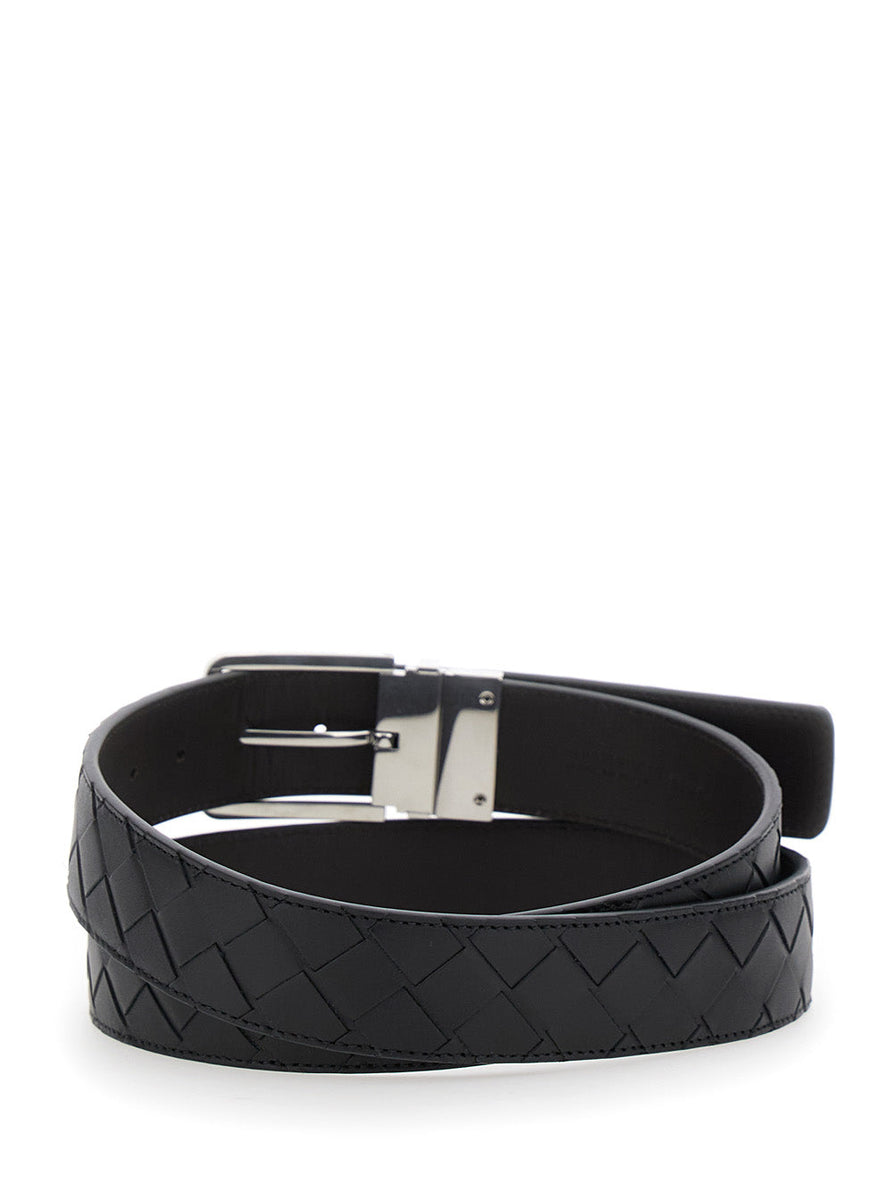Bottega Veneta Belts? Bottega Veneta Men Black Reversible Belt With Intreccio Motif In Leather Man Classic Everyday Designer Belt