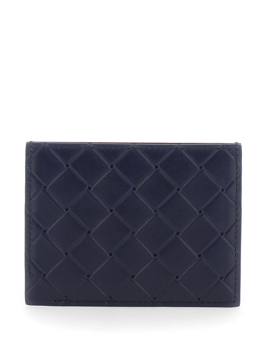 Bottega Veneta Wallets? Bottega Veneta Men Blue Card Holder With Intreccio Motif And Embossed Logo In Leather Man Elegant Everyday Leather Wallet