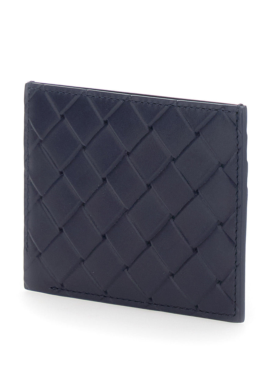 Bottega Veneta Wallets? Bottega Veneta Men Blue Card Holder With Intreccio Motif And Embossed Logo In Leather Man Elegant Everyday Leather Wallet