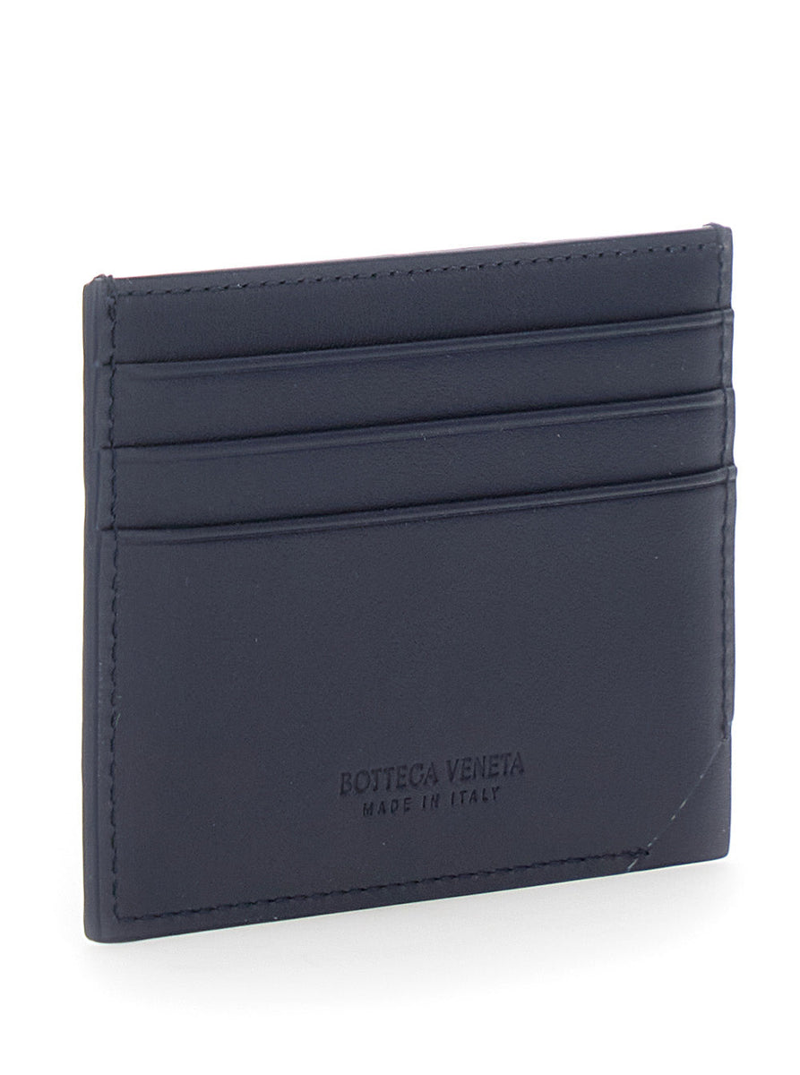 Bottega Veneta Wallets? Bottega Veneta Men Blue Card Holder With Intreccio Motif And Embossed Logo In Leather Man Elegant Everyday Leather Wallet