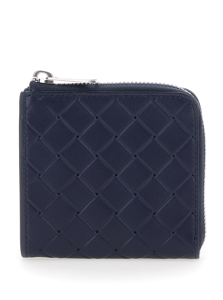 Bottega Veneta Wallets? Bottega Veneta Men Blue Wallet With All-Over Intreccio Motif In Leather Man Premium Leather Designer Wallet