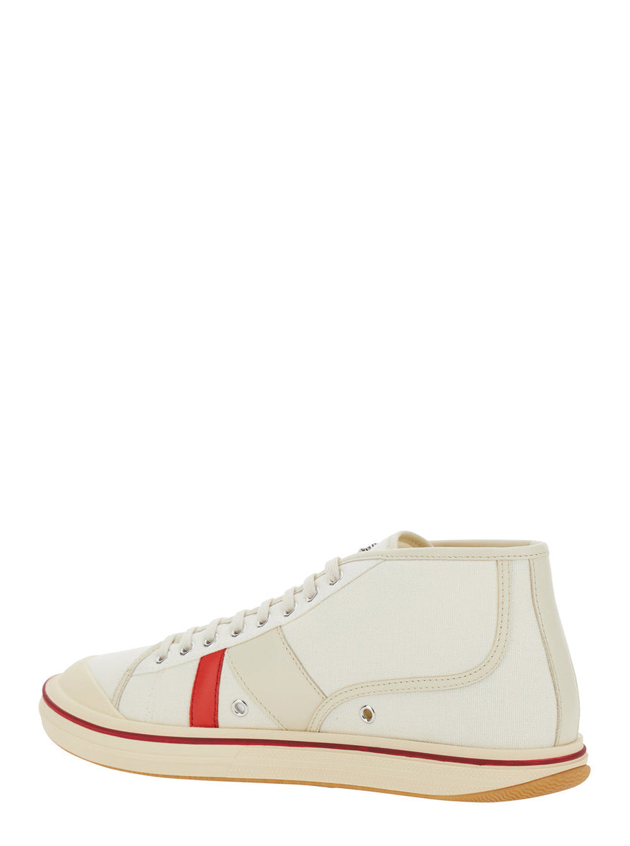Bottega Veneta Shoes - Bottega Veneta Men 'Eliot' White Sneakers With Logo Label On The Side And Leather Inserts In Cotton And Leather Blend Man Luxury Lifestyle Designer Footwear
