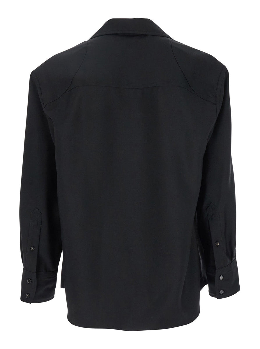 Bottega Veneta Tops? Bottega Veneta Men Black Shirt With Enamelled Match Shape Details And Chest Pocket In Wool Woman Elegant Everyday Designer Top