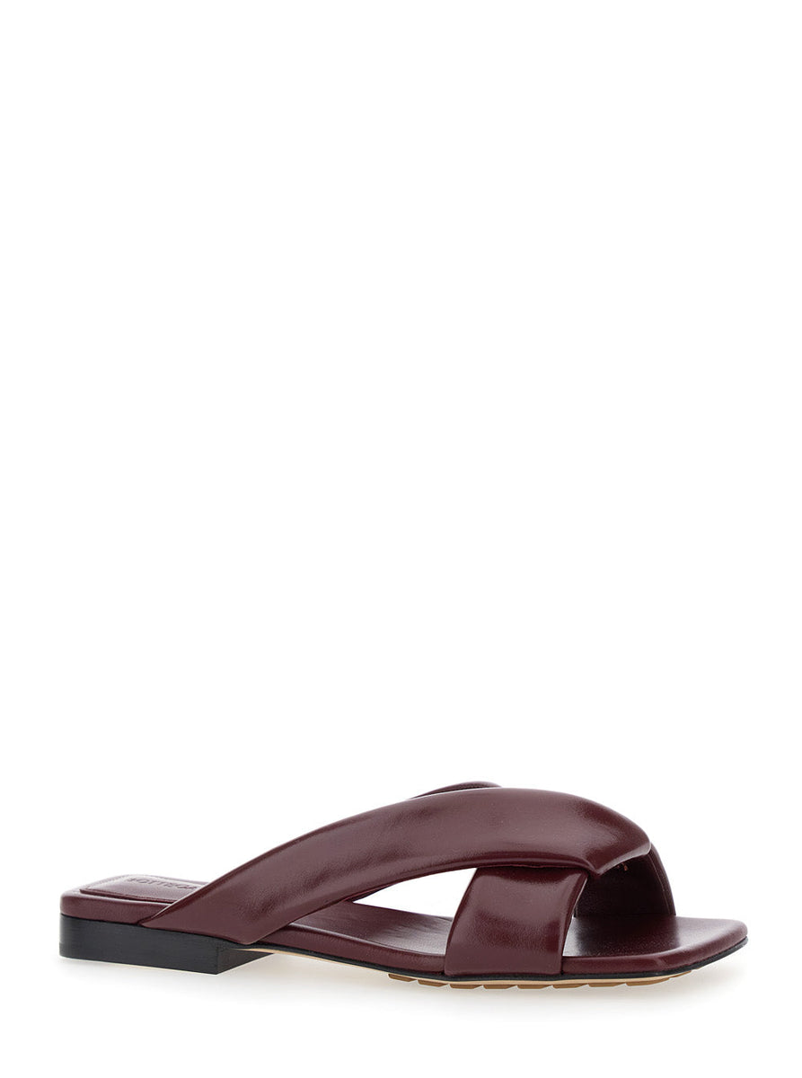 Bottega Veneta Shoes Bottega Veneta Women 'Cushion Lux' Bordeaux Sandals With Square Toe In Leather Woman Comfortable Everyday Designer Shoes