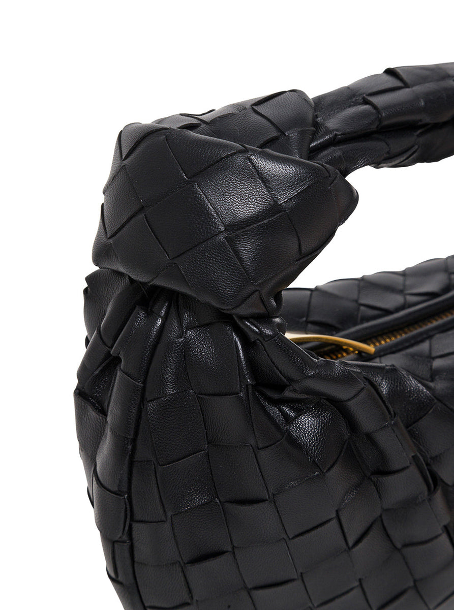 Bottega Veneta Bags? Bottega Veneta Women Black Intreccio Nappa Mini Jodie Handbag Luxury Designer Leather Handbag