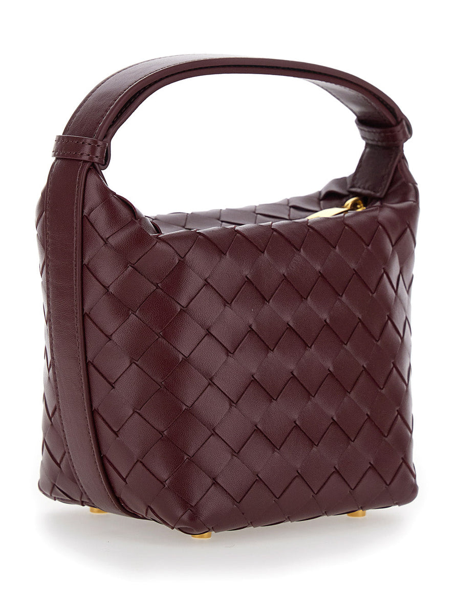 Bottega Veneta Bags? Bottega Veneta Women 'Candy Wallace' Bordeaux Handbag With Intrecciato Motif In Leather Woman Elegant Everyday Designer Handbag