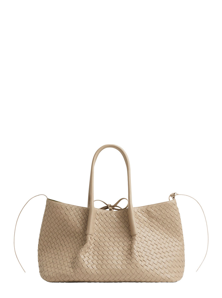 Bottega Veneta Bags? Bottega Veneta Women 'Pinacoteca' Beige Reversible Shoulder Bag With Two Top Handles And Intrecciato Motif In Leather Woman Premium Designer Shoulder Bag