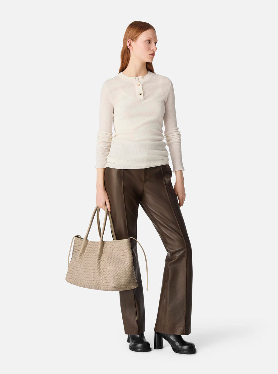 Bottega Veneta Bags? Bottega Veneta Women 'Pinacoteca' Beige Reversible Shoulder Bag With Two Top Handles And Intrecciato Motif In Leather Woman Premium Designer Shoulder Bag
