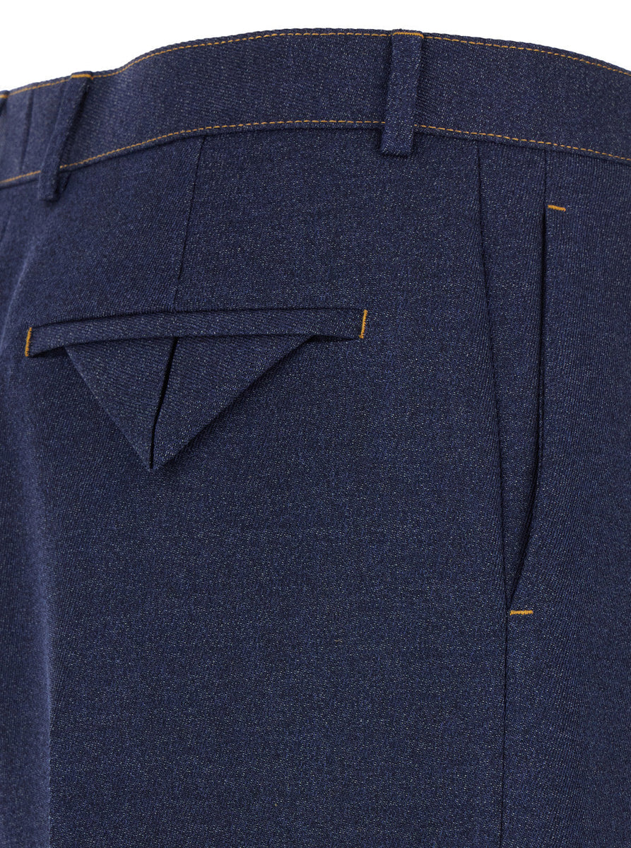 Bottega Veneta Pants? Bottega Veneta Men Blue Pants With Belt Loops And Turn-Up Hem In Wool Man Tailored Everyday Designer Pants