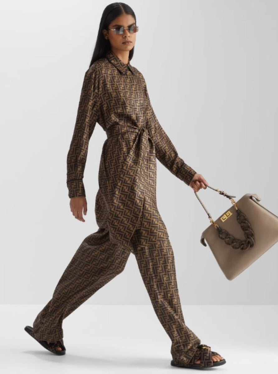 Close-up of Fendi cocktail dresses hardware and fine stitching