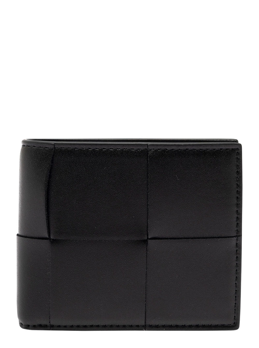 Bottega Veneta Wallets? Bottega Veneta Men Black Bi-Fold Wallet With Intreccio Motif In Leather Man Compact Luxury Card Wallet