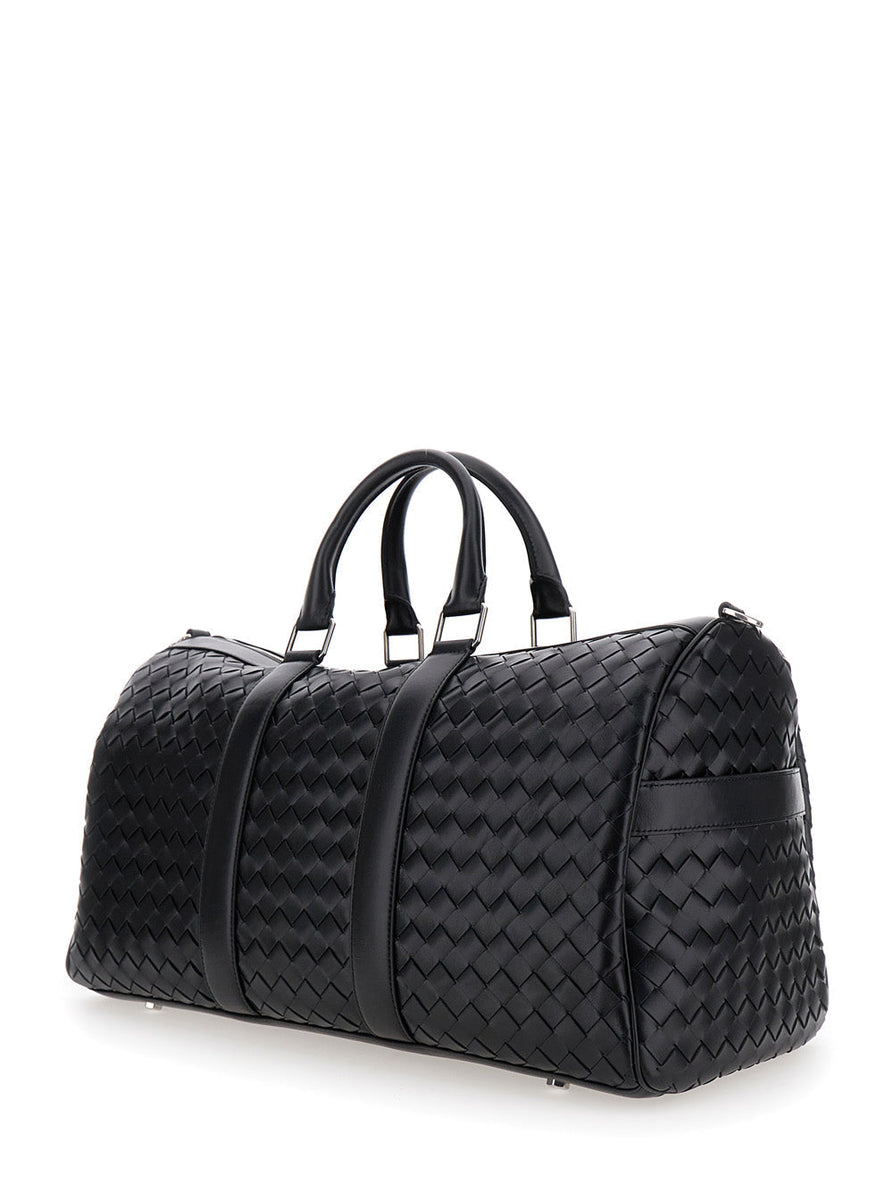 Bottega Veneta Bags? Bottega Veneta Men Black Travel Bag With Intrecciato Motif And Shoulder Strap In Leather Man Luxury Designer Leather Handbag