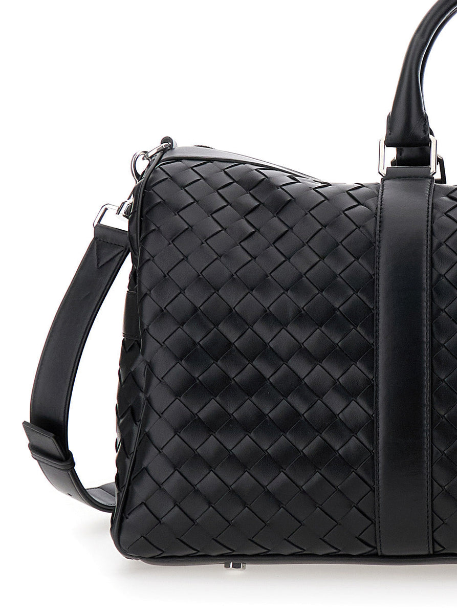 Bottega Veneta Bags? Bottega Veneta Men Black Travel Bag With Intrecciato Motif And Shoulder Strap In Leather Man Luxury Designer Leather Handbag