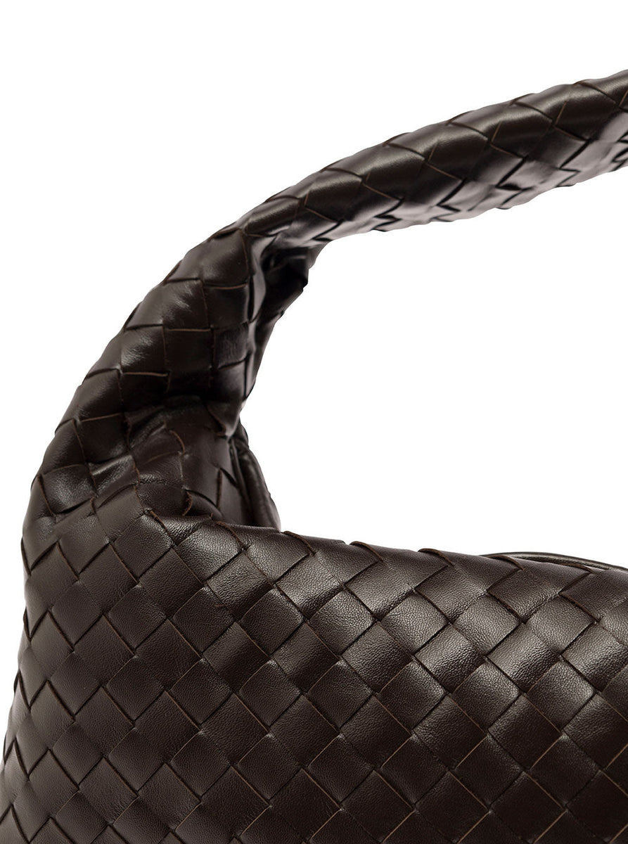 Bottega Veneta Bags? Bottega Veneta Women 'Hop Large' Brown Shoulder Bag With Intreccio Motif In Leather Woman Elegant Everyday Designer Handbag