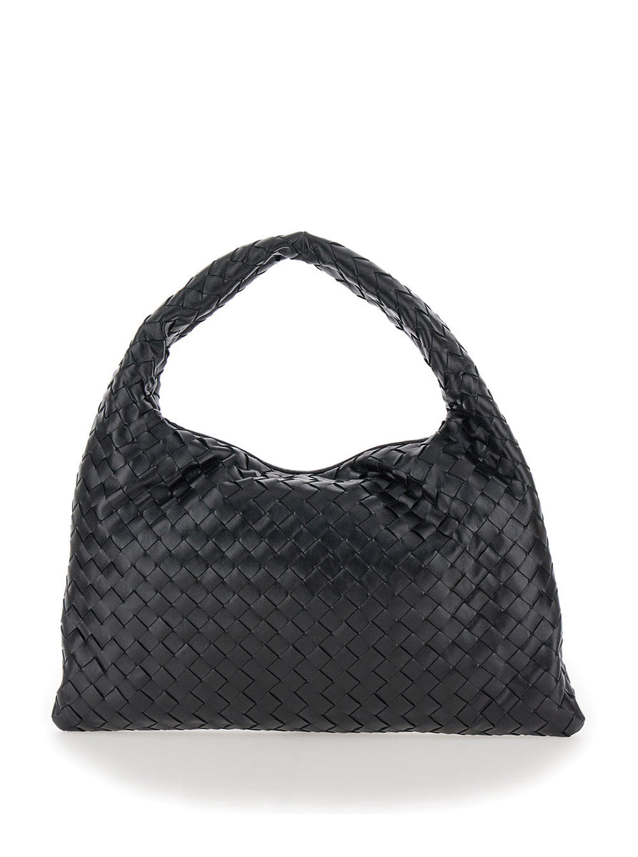Bottega Veneta Bags? Bottega Veneta Women 'Hop Small' Black Shoulder Bag With Intreccio Motif In Leather Woman Premium Designer Shoulder Bag
