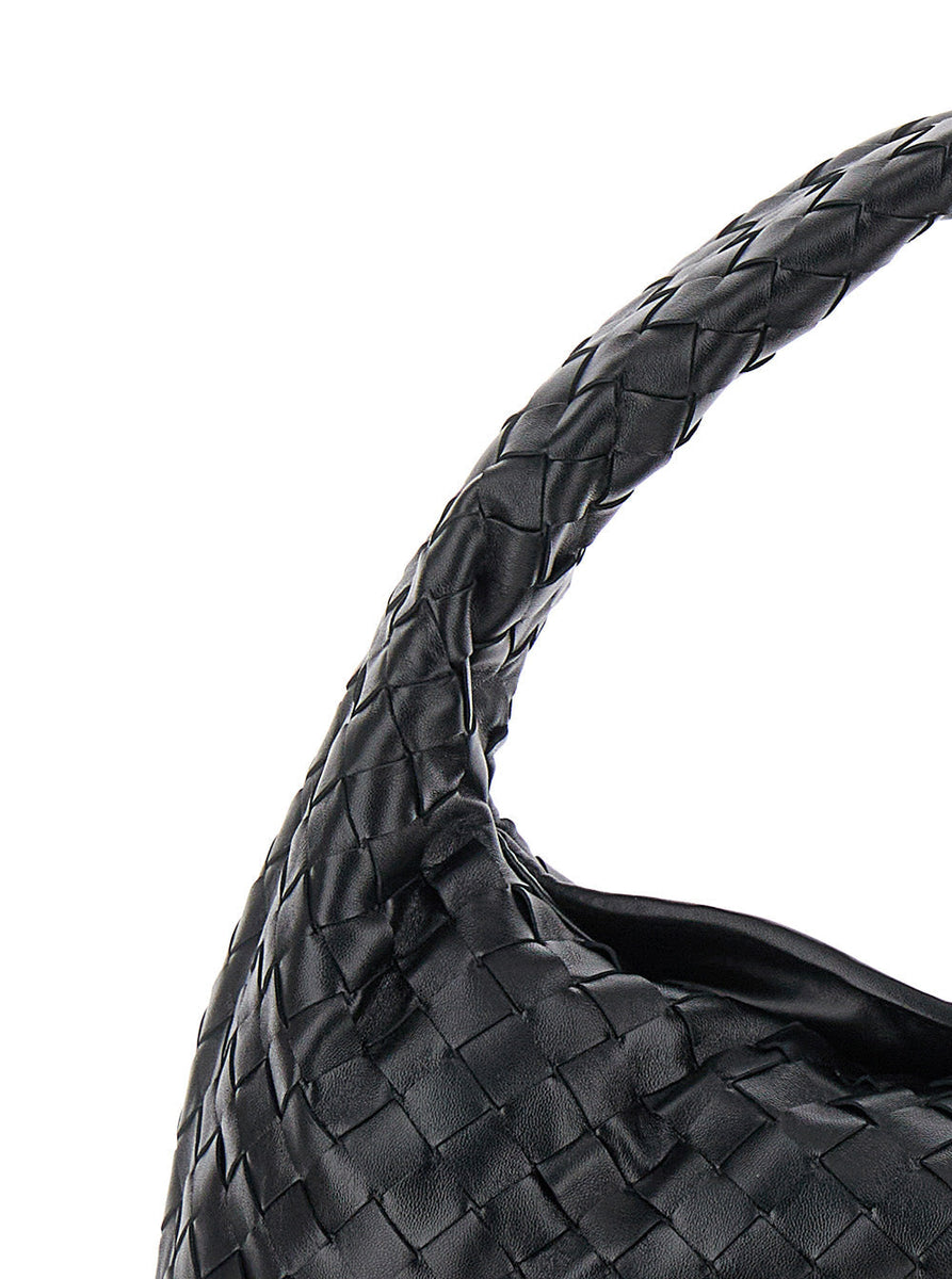 Bottega Veneta Bags? Bottega Veneta Women 'Hop Small' Black Shoulder Bag With Intreccio Motif In Leather Woman Premium Designer Shoulder Bag