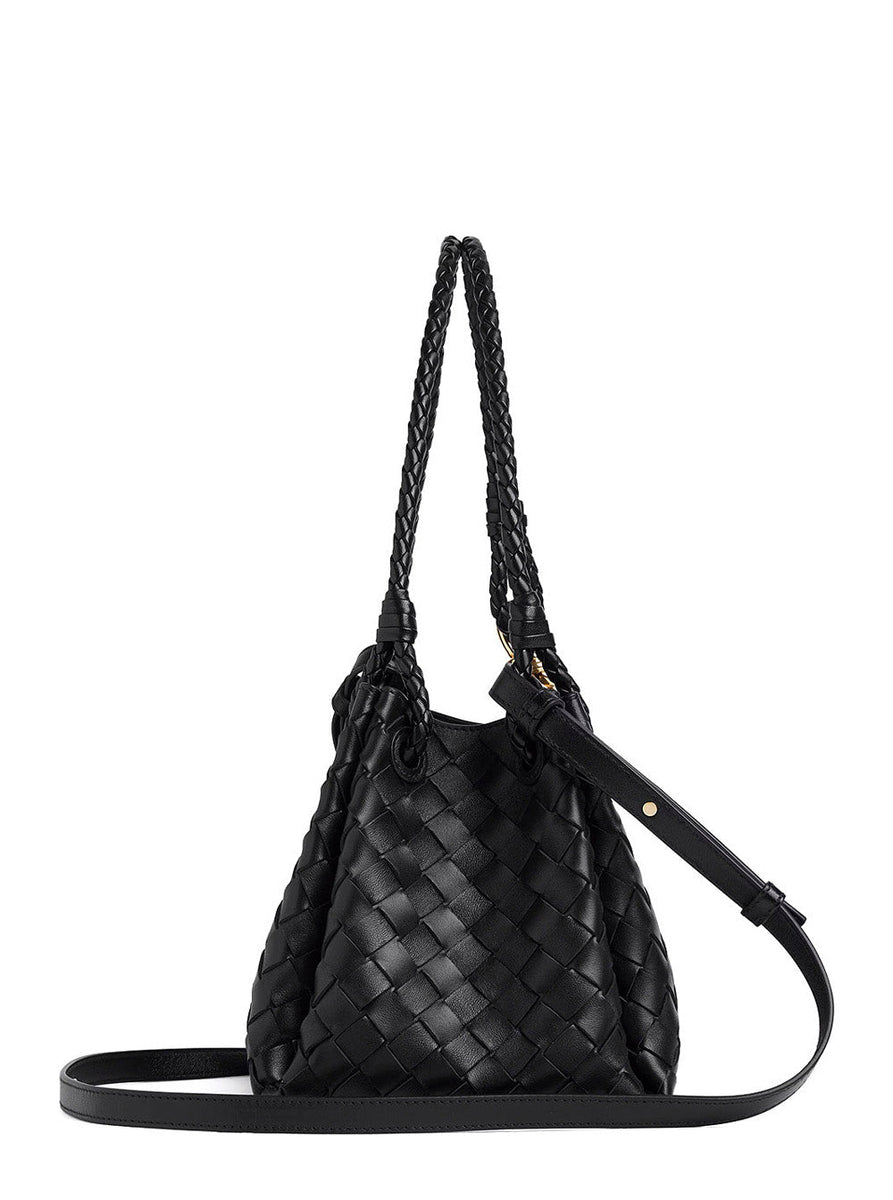Bottega Veneta Bags? Bottega Veneta Women 'Parachutte' Black Shoulder Bag With Knot Detail And Intrecciato Motif In Leather Woman Premium Designer Shoulder Bag